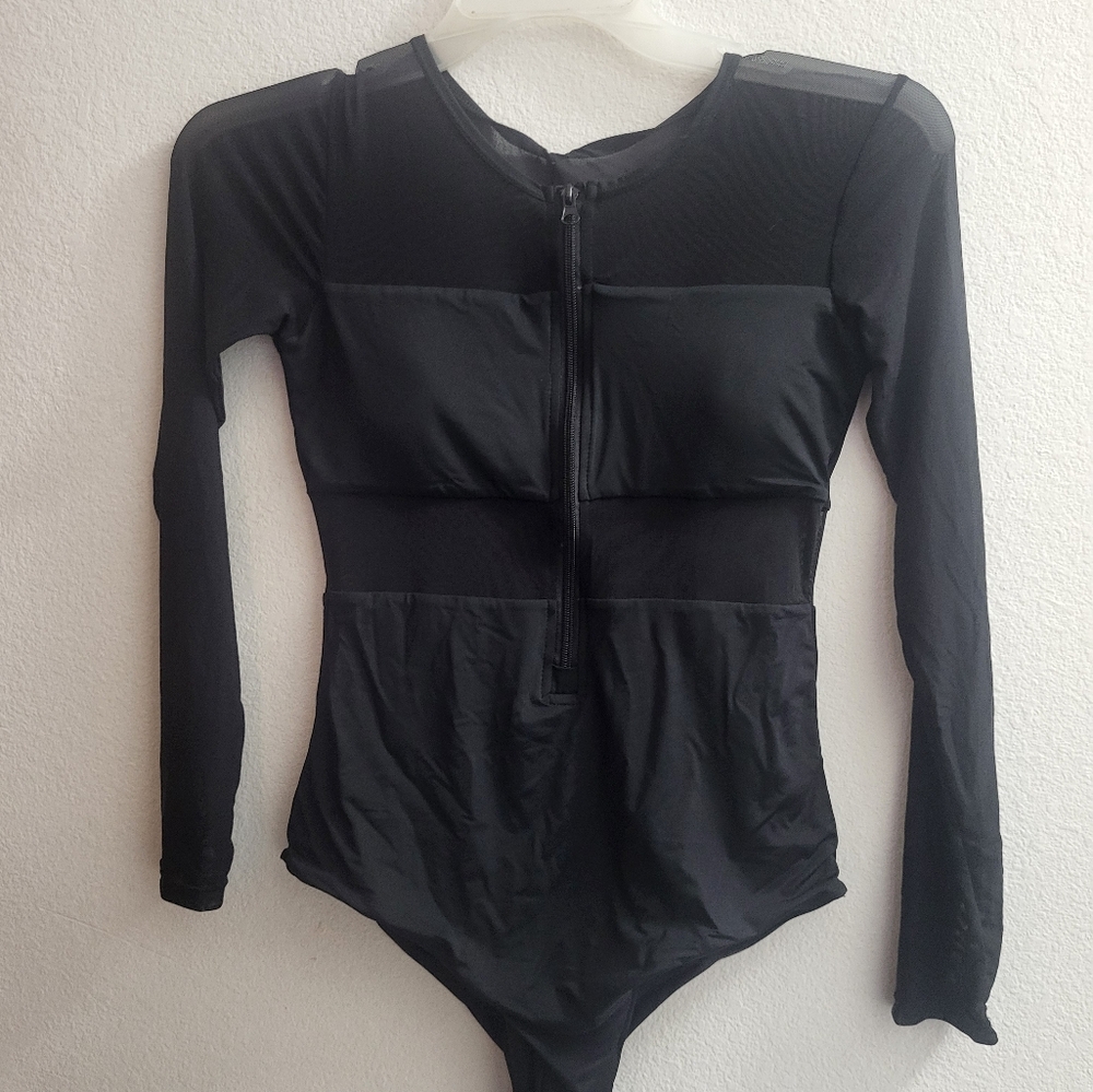 TiniBikini Black Long Sleeve One Piece Swimsuit